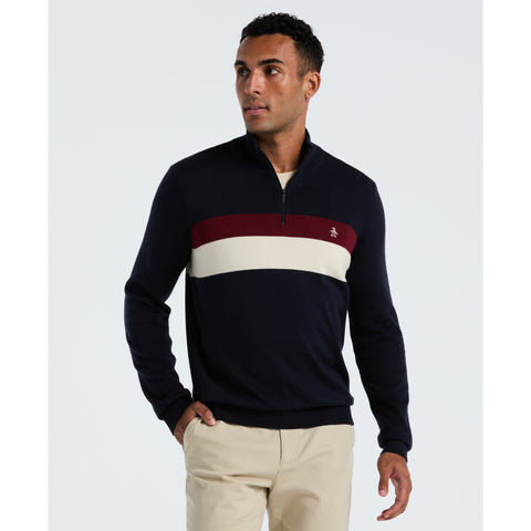 Cotton Colorblock 1/4 Zip Sweater (Dark Sapphire) 