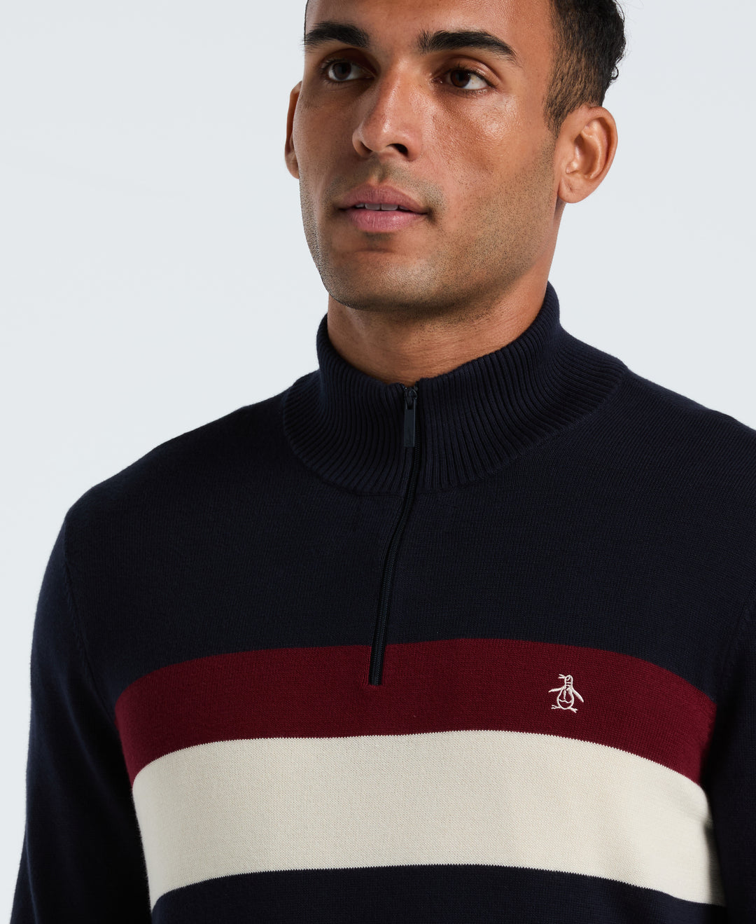 Cotton Colorblock 1/4 Zip Sweater (Dark Sapphire) 