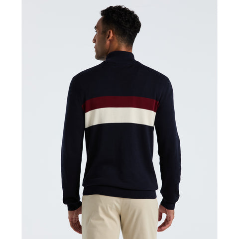 Cotton Colorblock 1/4 Zip Sweater (Dark Sapphire) 