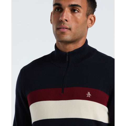 Cotton Colorblock 1/4 Zip Sweater (Dark Sapphire) 
