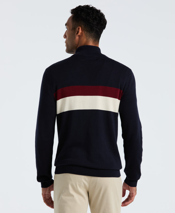 Cotton Colorblock 1/4 Zip Sweater (Dark Sapphire) 