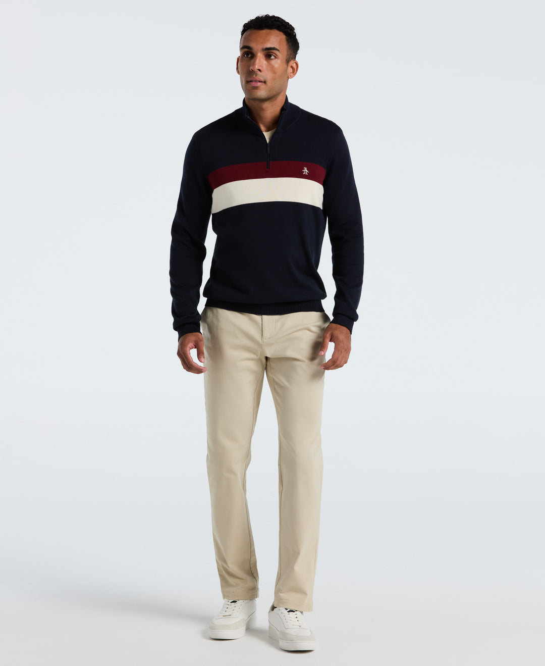 Cotton Colorblock 1/4 Zip Sweater (Dark Sapphire) 