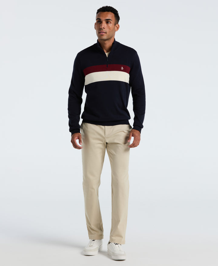 Cotton Colorblock 1/4 Zip Sweater (Dark Sapphire) 