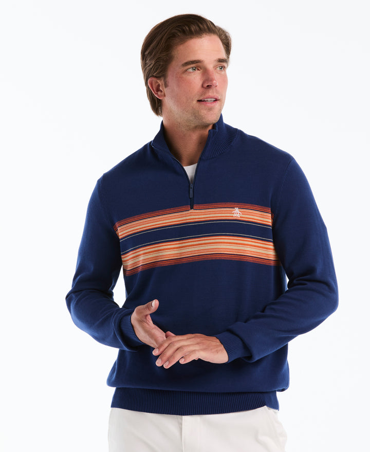 Quarter Zip Degrade Striped Sweater (Blue Depths) 