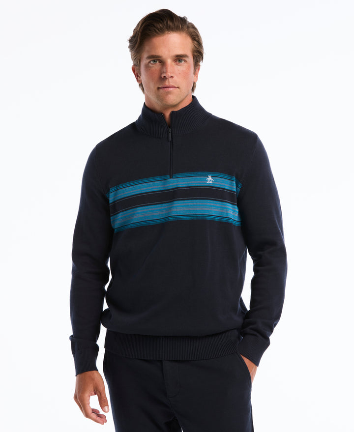 Quarter Zip Degrade Striped Sweater-Sweaters-Dark Sapphire-XS-Original Penguin