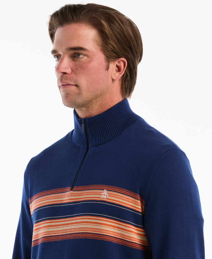 Quarter Zip Degrade Striped Sweater (Blue Depths) 