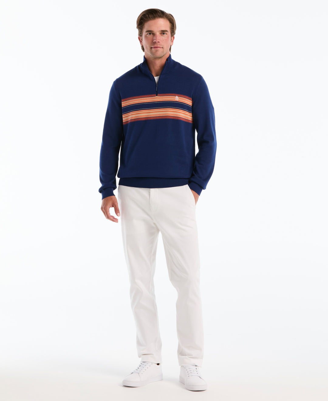 Quarter Zip Degrade Striped Sweater (Blue Depths) 