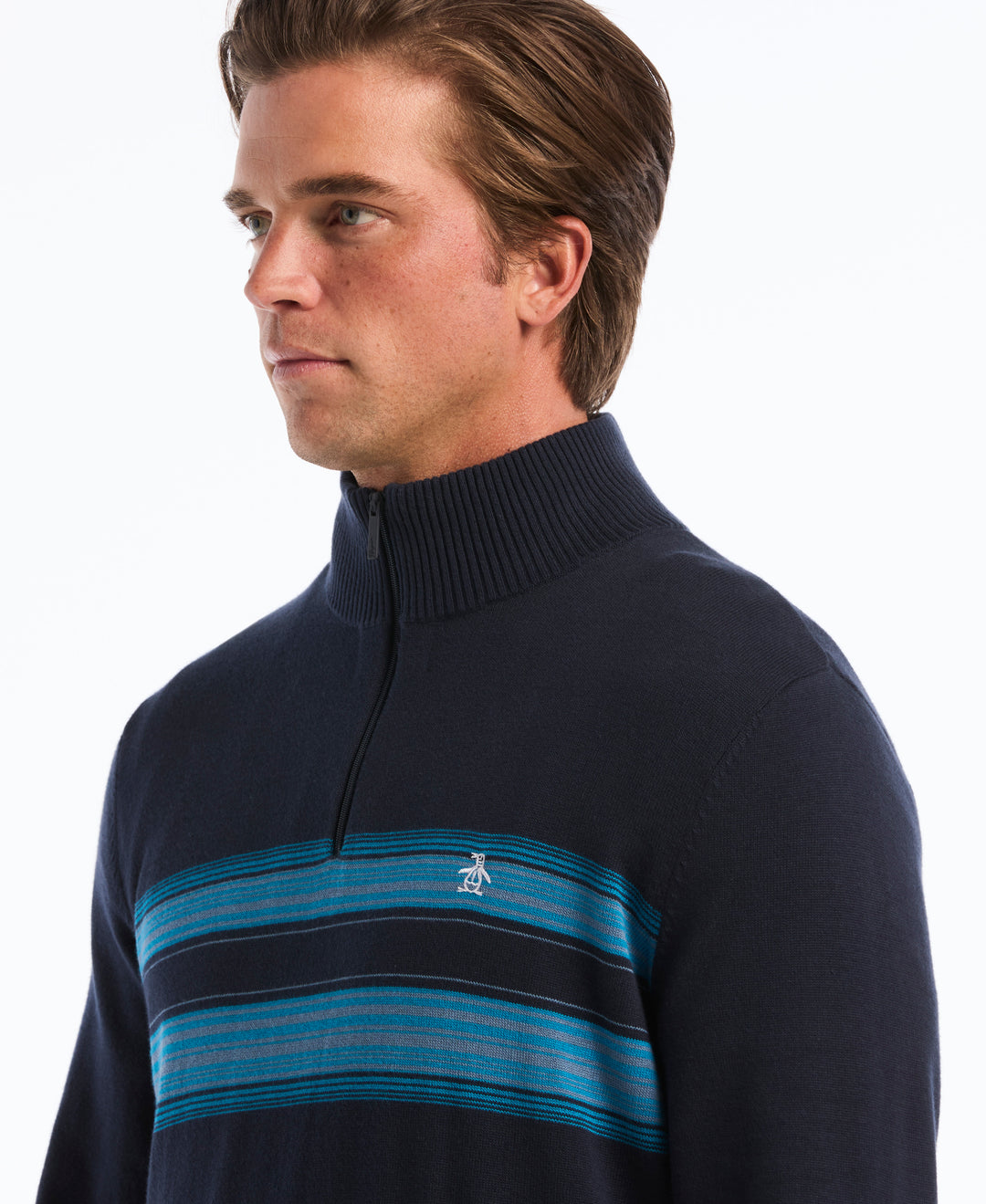 Quarter Zip Degrade Striped Sweater-Sweaters-Original Penguin