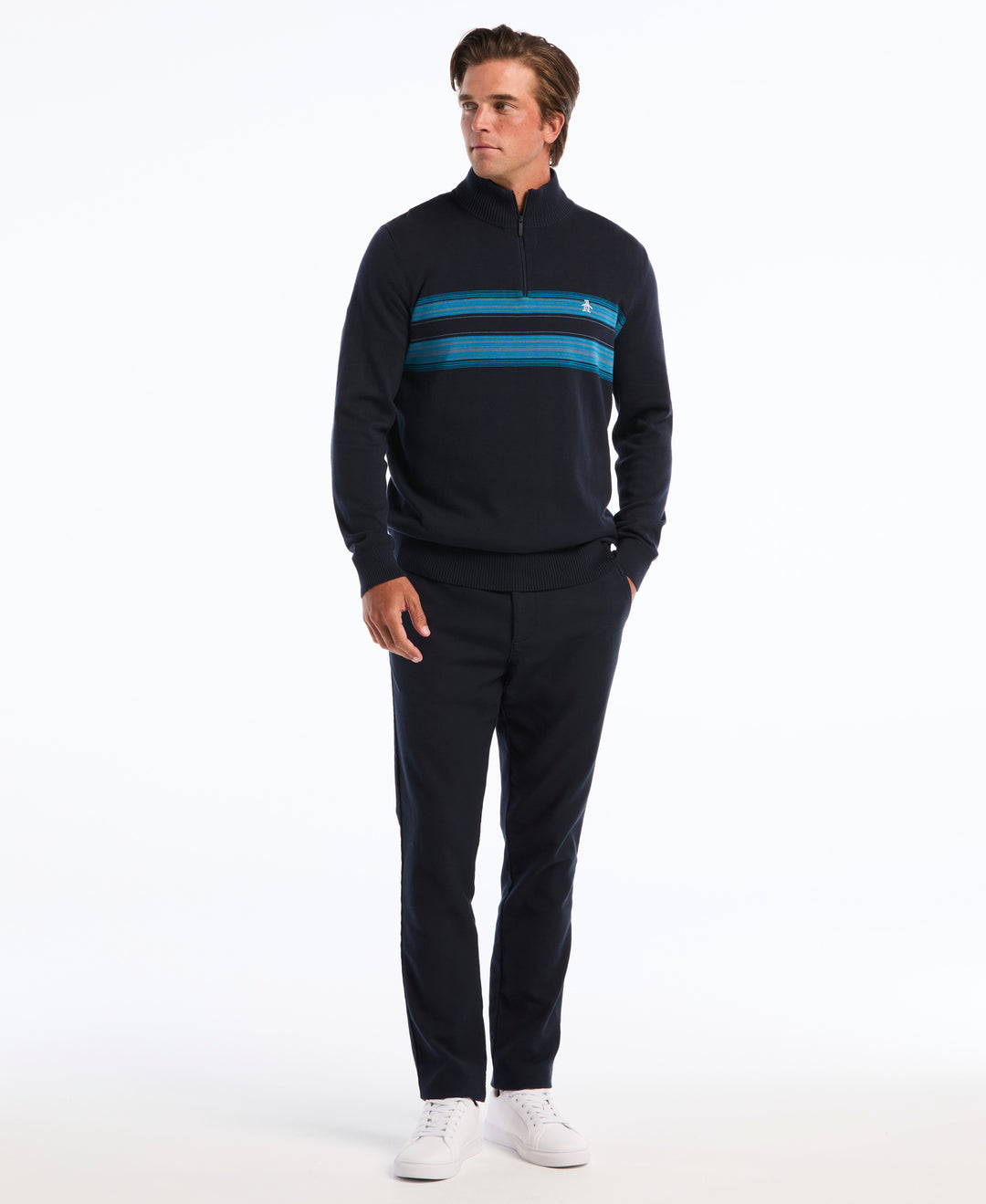 Quarter Zip Degrade Striped Sweater-Sweaters-Original Penguin
