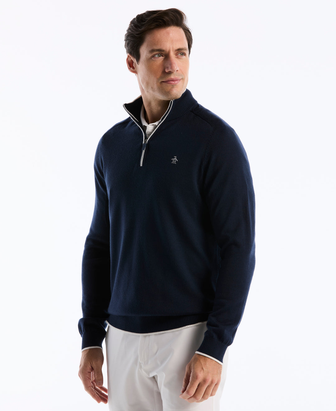 Quarter Zip Heritage Mock Golf Sweater-Golf Sweater-Black Iris-XS-Original Penguin