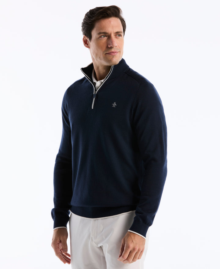 Quarter Zip Heritage Mock Golf Sweater-Golf Sweater-Black Iris-XS-Original Penguin