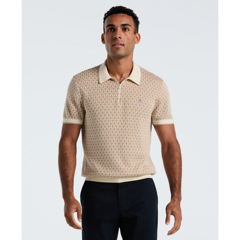 Cotton Jacquard Geo 1/4 Zip Sweater Polo (Birch) 