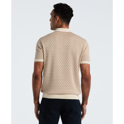 Cotton Jacquard Geo 1/4 Zip Sweater Polo (Birch) 