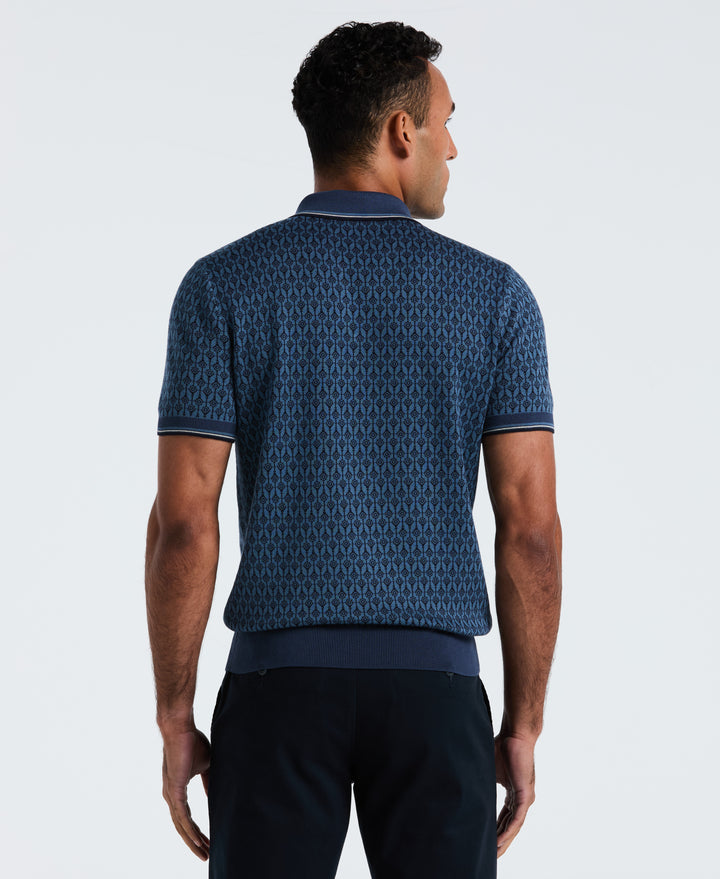 Cotton Jacquard Geo 1/4 Zip Sweater Polo (Sargasso Sea) 