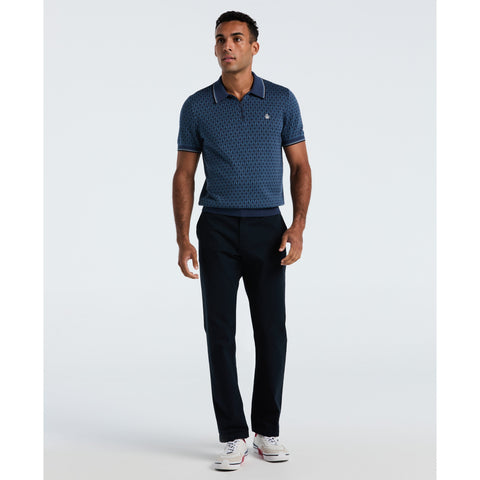 Cotton Jacquard Geo 1/4 Zip Sweater Polo (Sargasso Sea) 