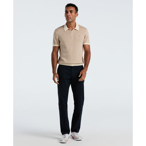Cotton Jacquard Geo 1/4 Zip Sweater Polo (Birch) 