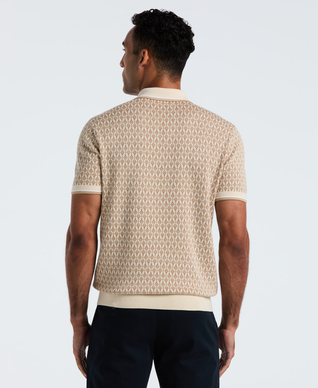 Cotton Jacquard Geo 1/4 Zip Sweater Polo (Birch) 