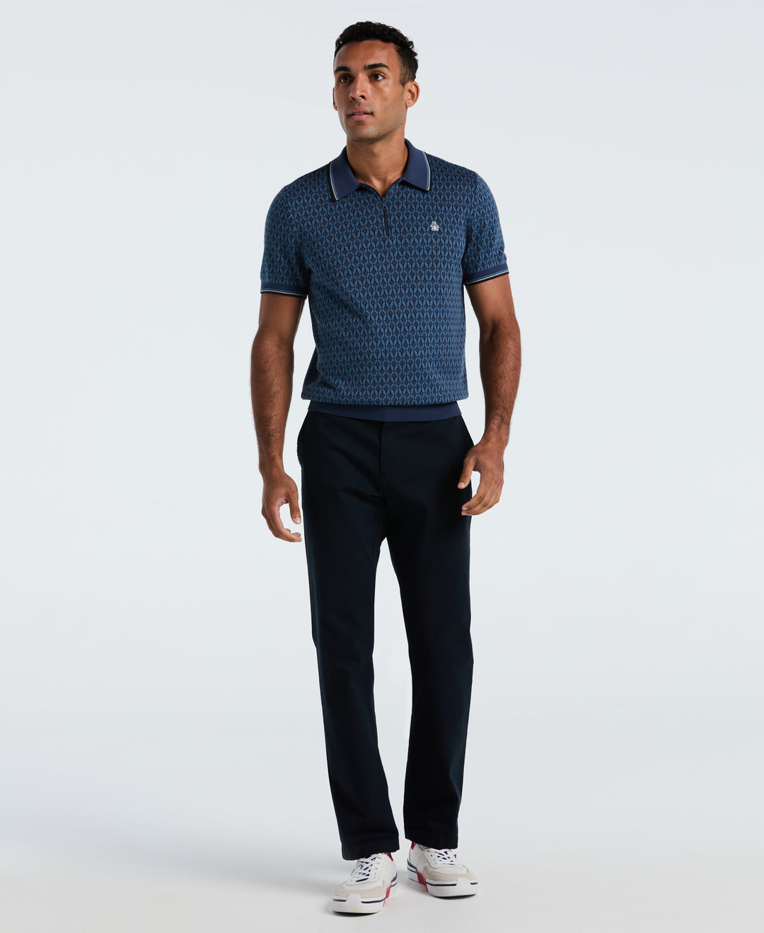 Cotton Jacquard Geo 1/4 Zip Sweater Polo (Sargasso Sea) 