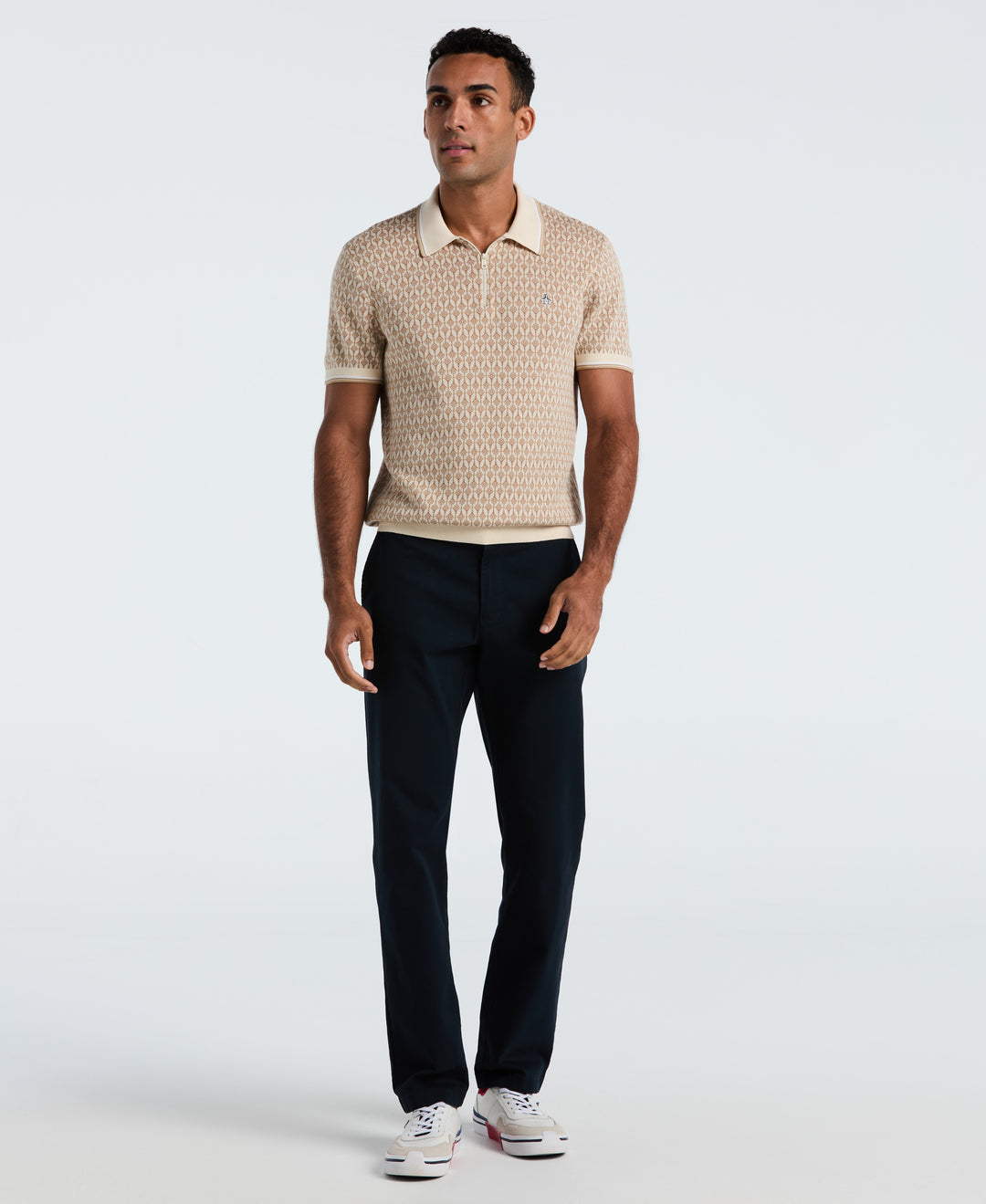 Cotton Jacquard Geo 1/4 Zip Sweater Polo (Birch) 