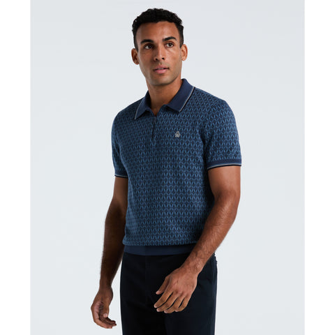 Cotton Jacquard Geo 1/4 Zip Sweater Polo (Sargasso Sea) 