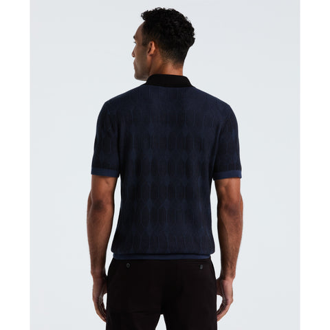 Cotton Jacquard Quarter Zip Sweater Polo (Sargasso Sea) 
