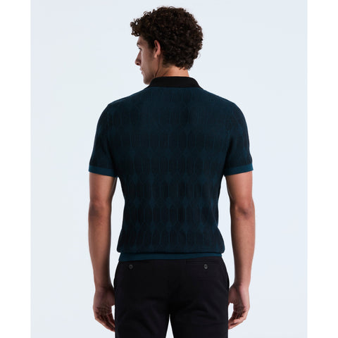 Cotton Jacquard Quarter Zip Sweater Polo (Reflecting Pond) 