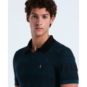 Cotton Jacquard Quarter Zip Sweater Polo (Reflecting Pond) 