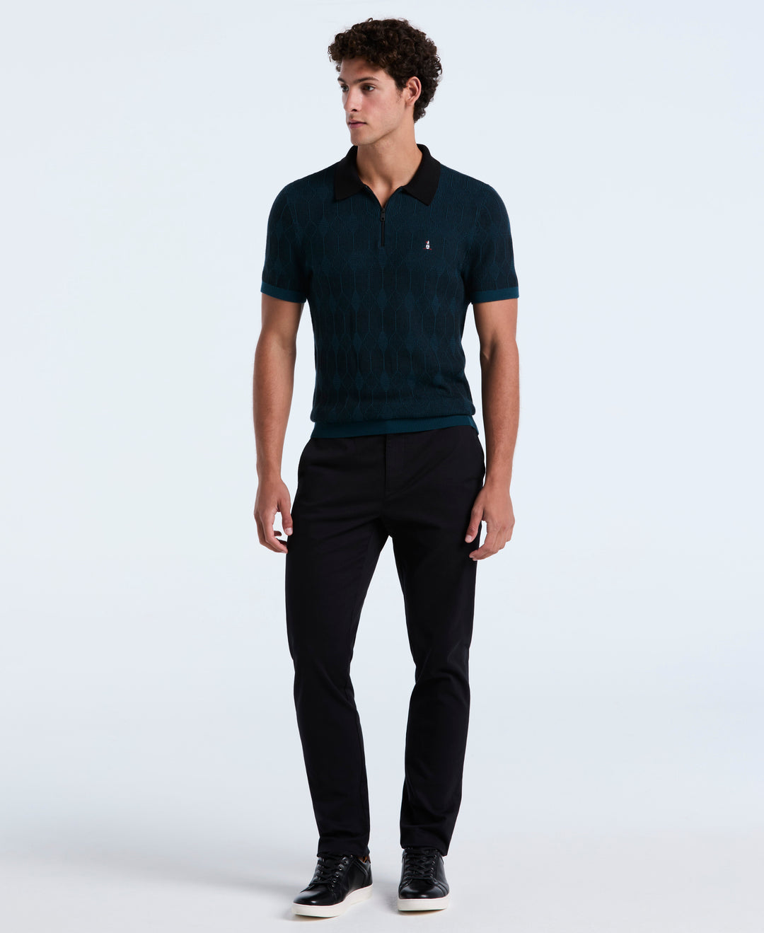 Cotton Jacquard Quarter Zip Sweater Polo (Reflecting Pond) 
