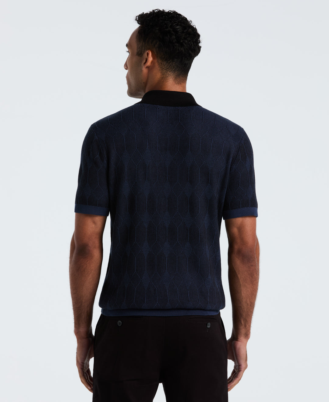 Cotton Jacquard Quarter Zip Sweater Polo (Sargasso Sea) 