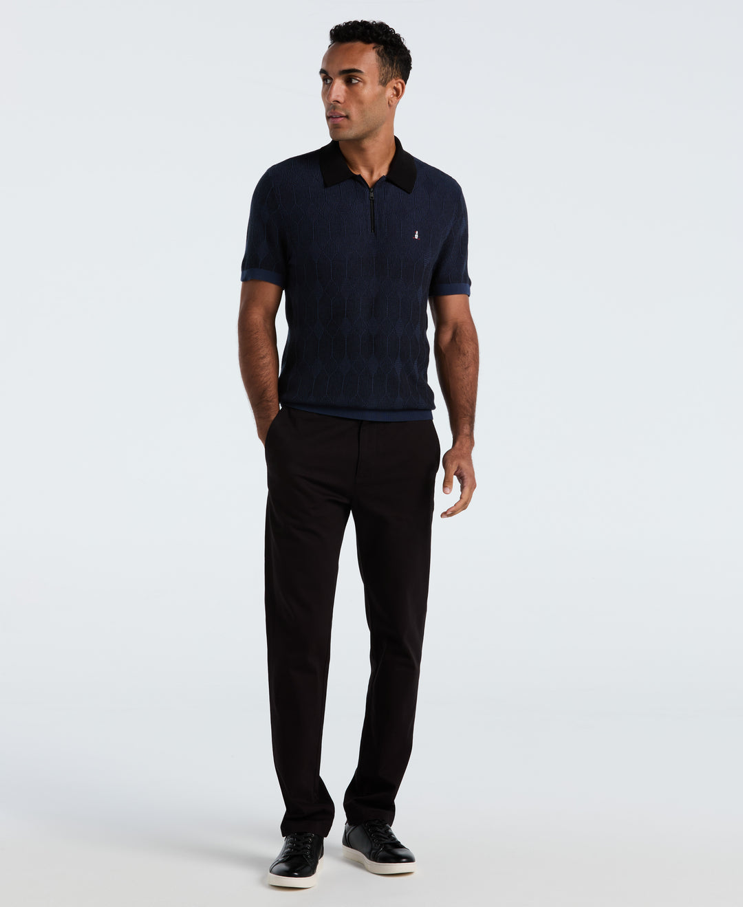 Cotton Jacquard Quarter Zip Sweater Polo (Sargasso Sea) 