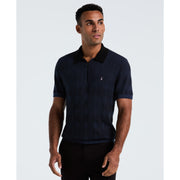 Cotton Jacquard Quarter Zip Sweater Polo (Sargasso Sea) 