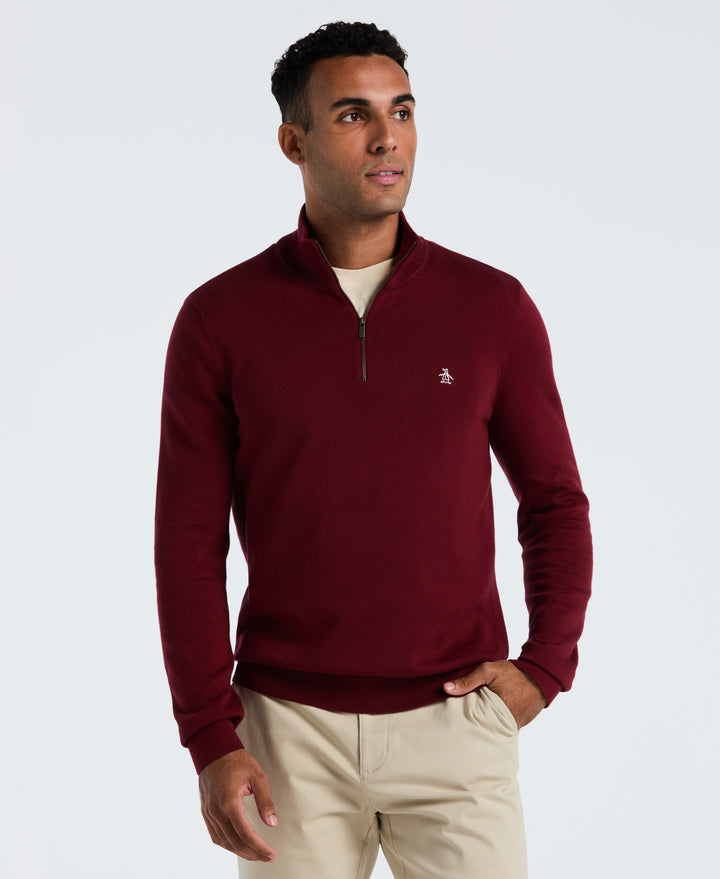 1/4 Zip Cotton Jersey Sweater (Cabernet) 