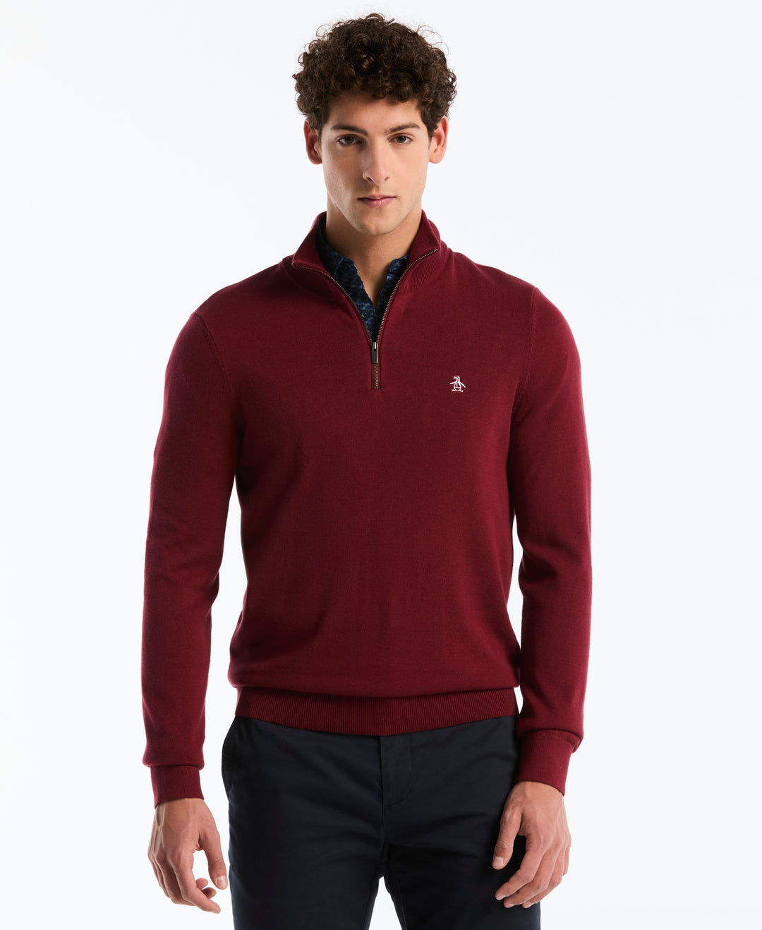 1/4 Zip Cotton Jersey Sweater (Cabernet) 