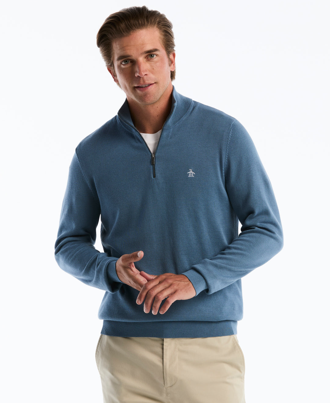 1/4 Zip Cotton Jersey Sweater (Copen Blue) 