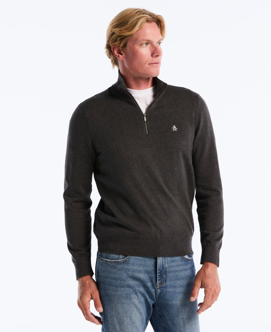 1/4 Zip Cotton Jersey Sweater (Dk Charcoal Heather) 