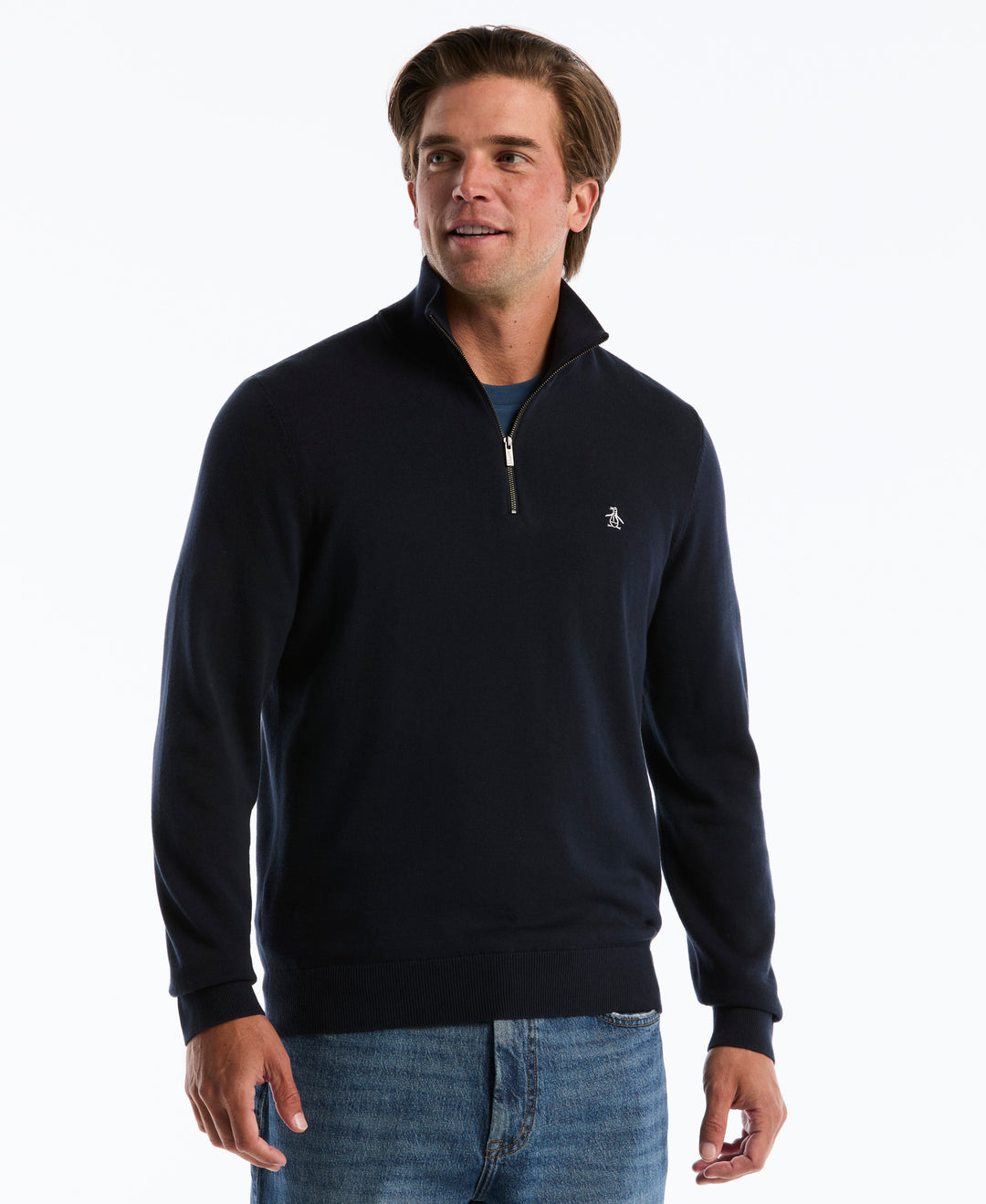 1/4 Zip Cotton Jersey Sweater (Dark Sapphire) 