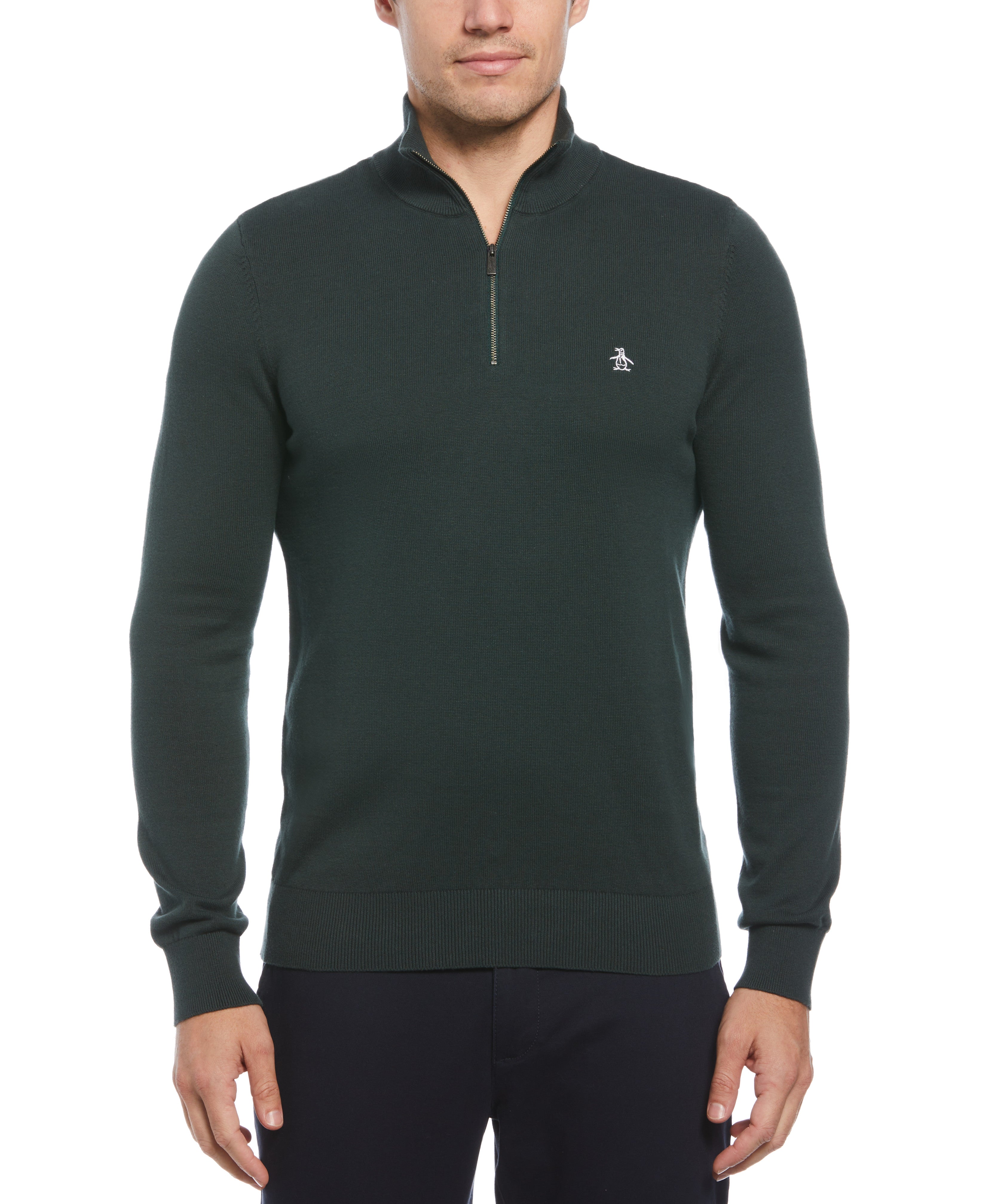 【THE MOZZ】Vero Half Zip Collar One Piece Quarter Zip Jersey Sweater – Original Penguin US