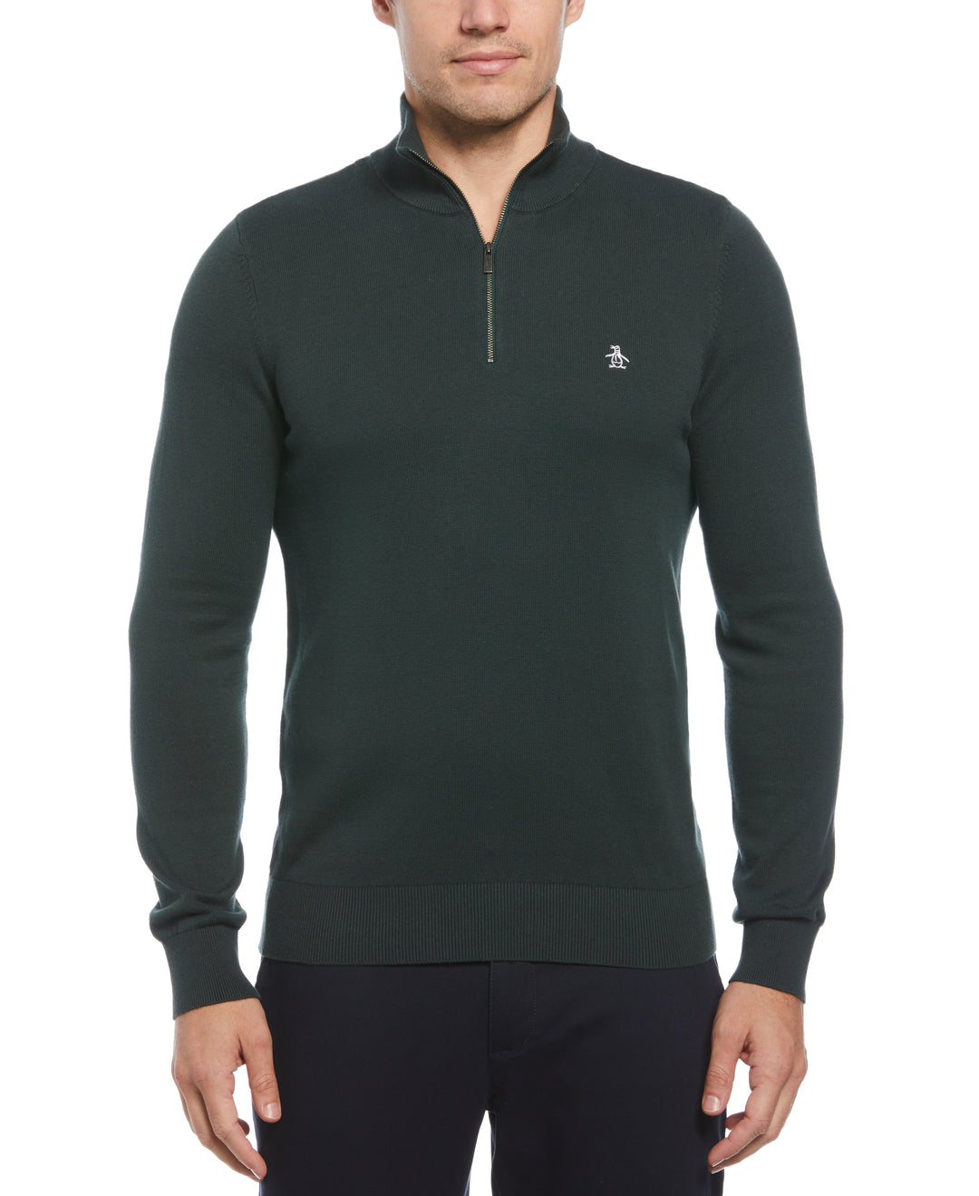 1/4 Zip Cotton Jersey Sweater (Darkest Spruce) 