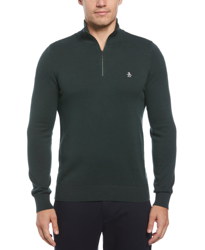 1/4 Zip Cotton Jersey Sweater (Darkest Spruce) 