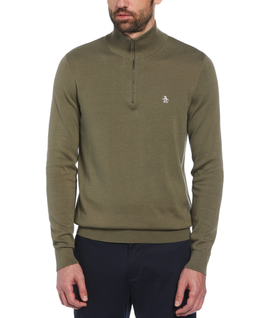1/4 Zip Cotton Jersey Sweater (Dusty Olive) 