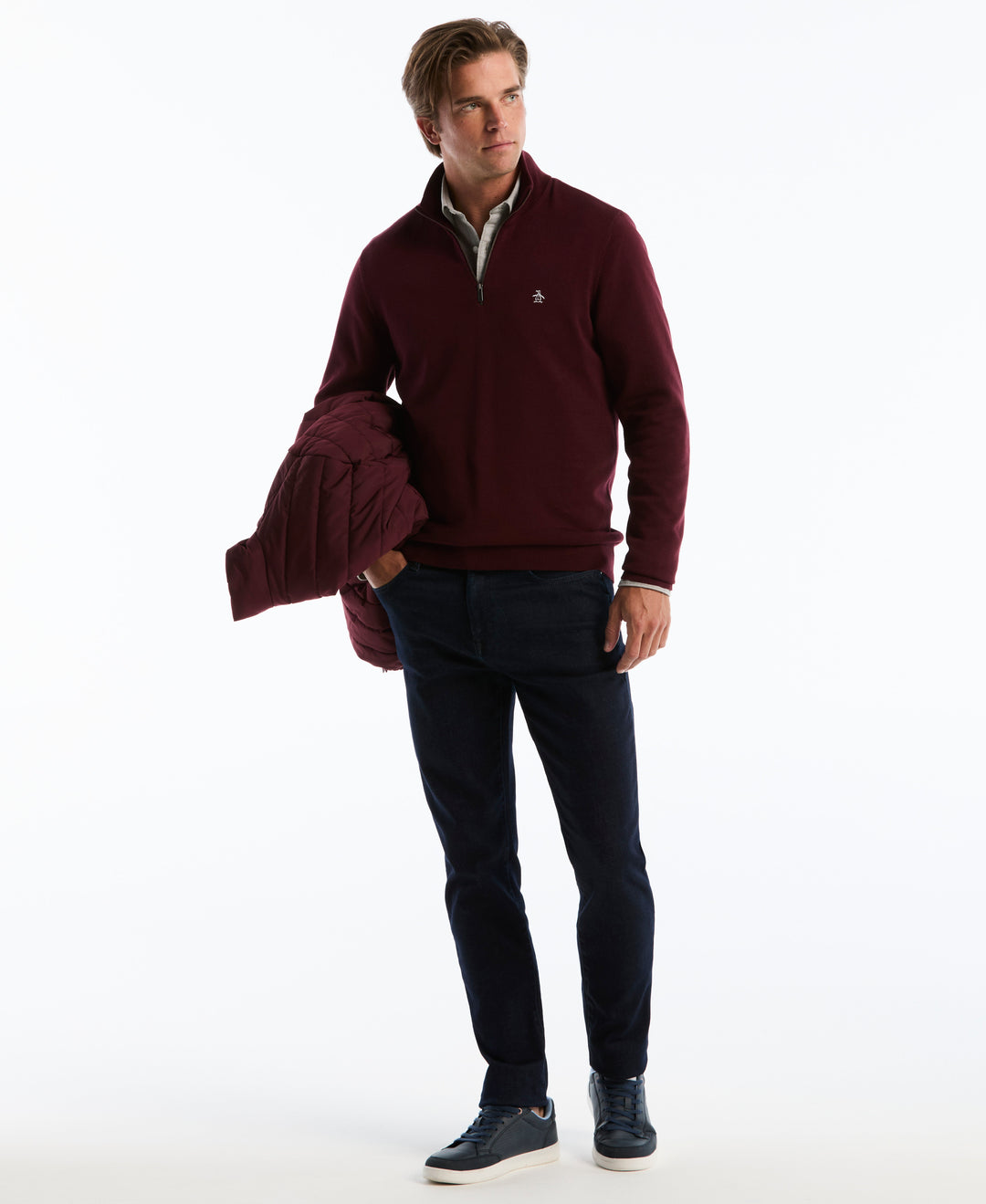 1/4 Zip Cotton Jersey Sweater (Port Royale) 