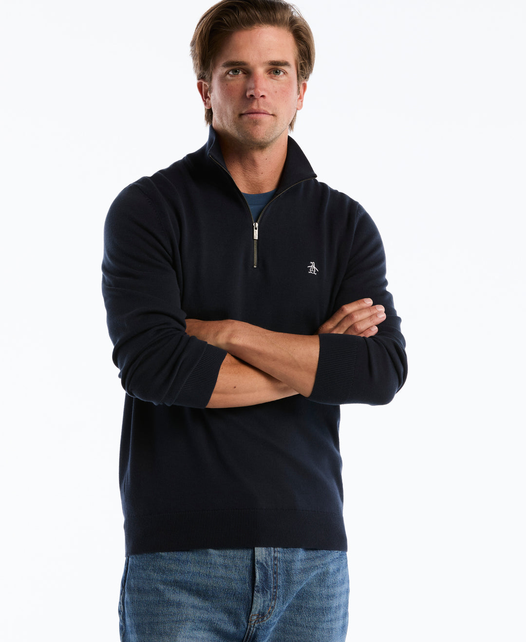 1/4 Zip Cotton Jersey Sweater (Dark Sapphire) 