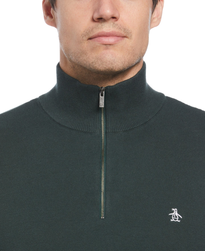 1/4 Zip Cotton Jersey Sweater (Darkest Spruce) 