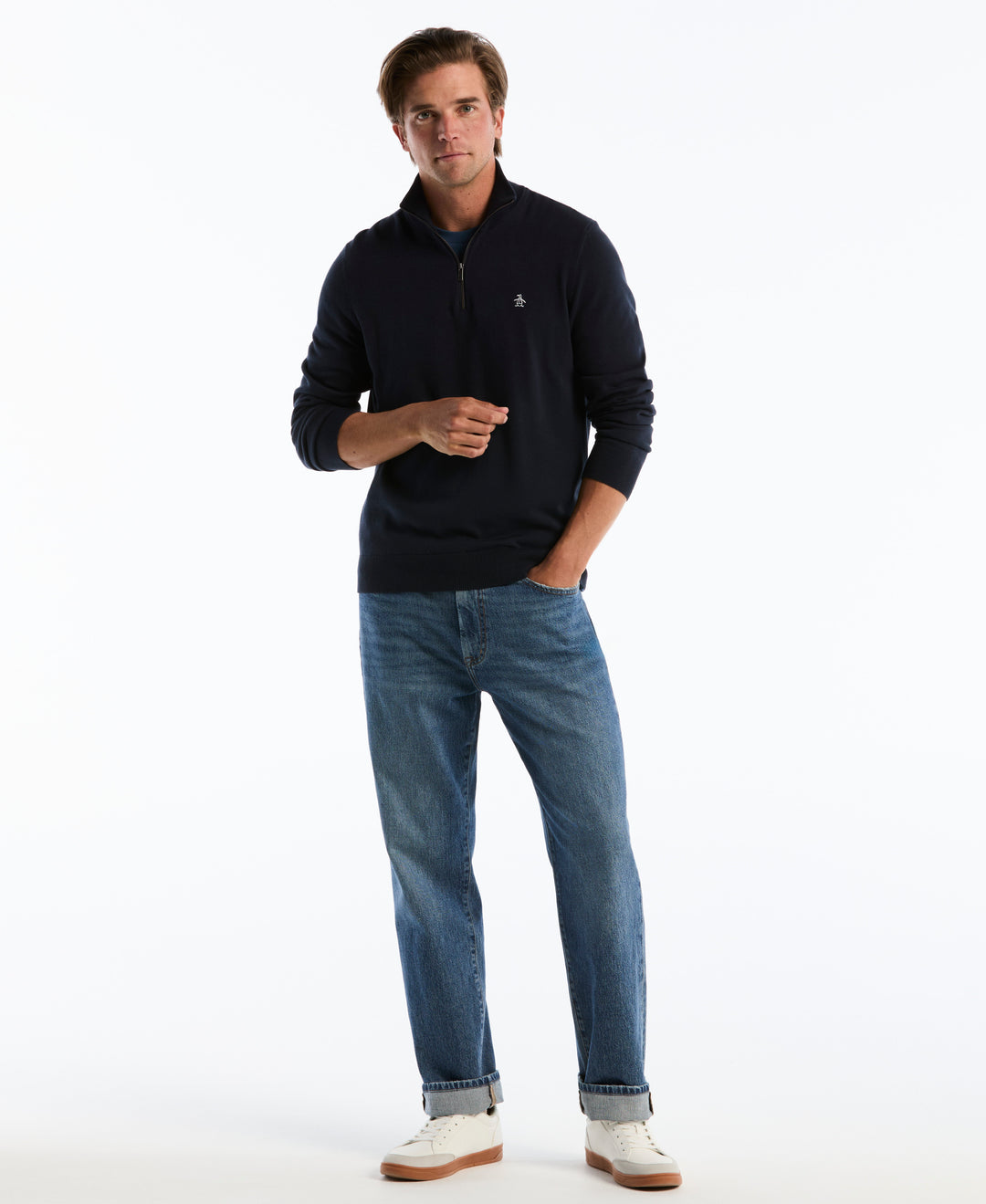 1/4 Zip Cotton Jersey Sweater (Dark Sapphire) 