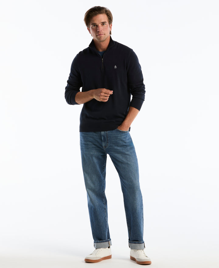 1/4 Zip Cotton Jersey Sweater (Dark Sapphire) 