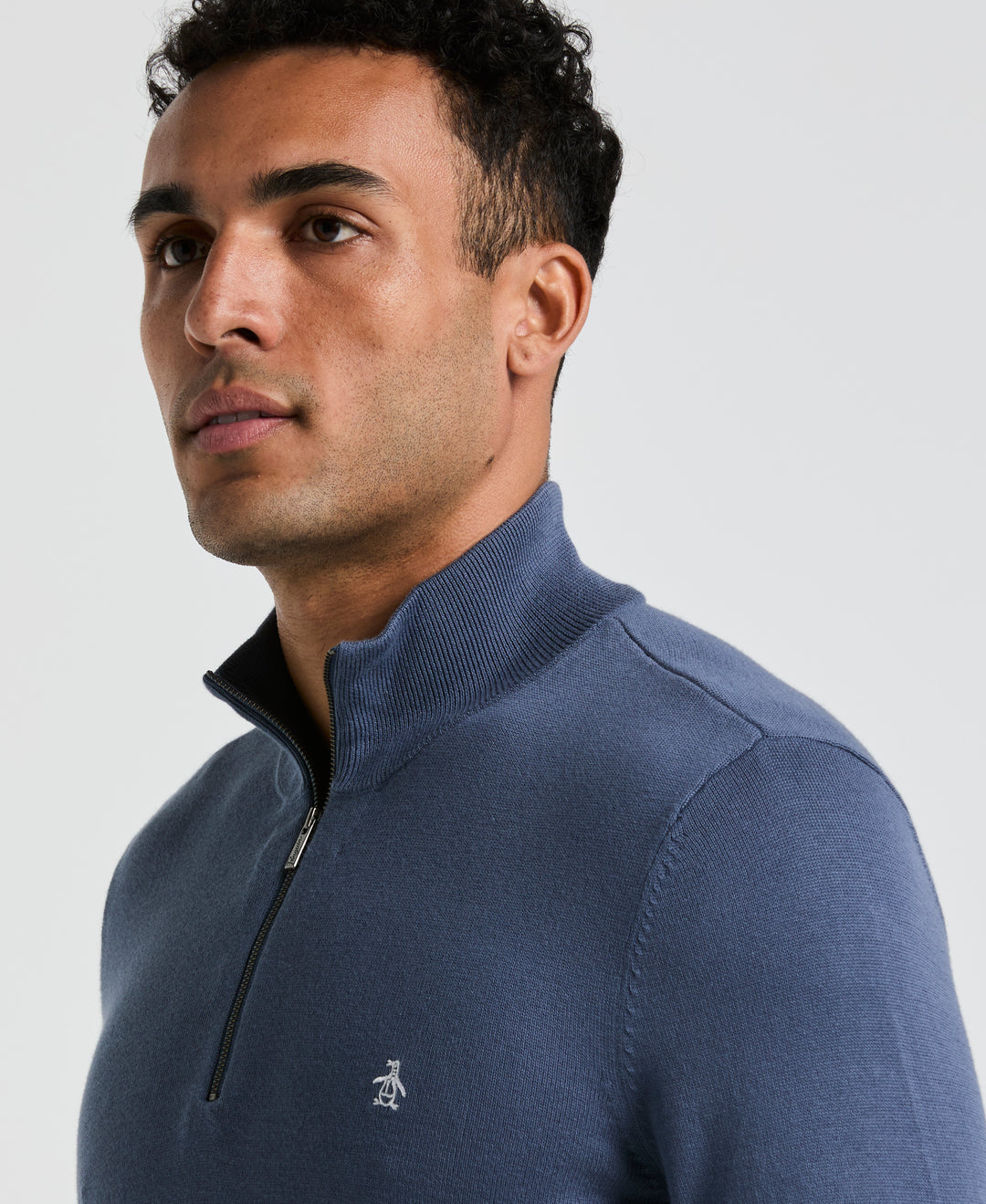 1/4 Zip Cotton Jersey Sweater (Vintage Indigo) 