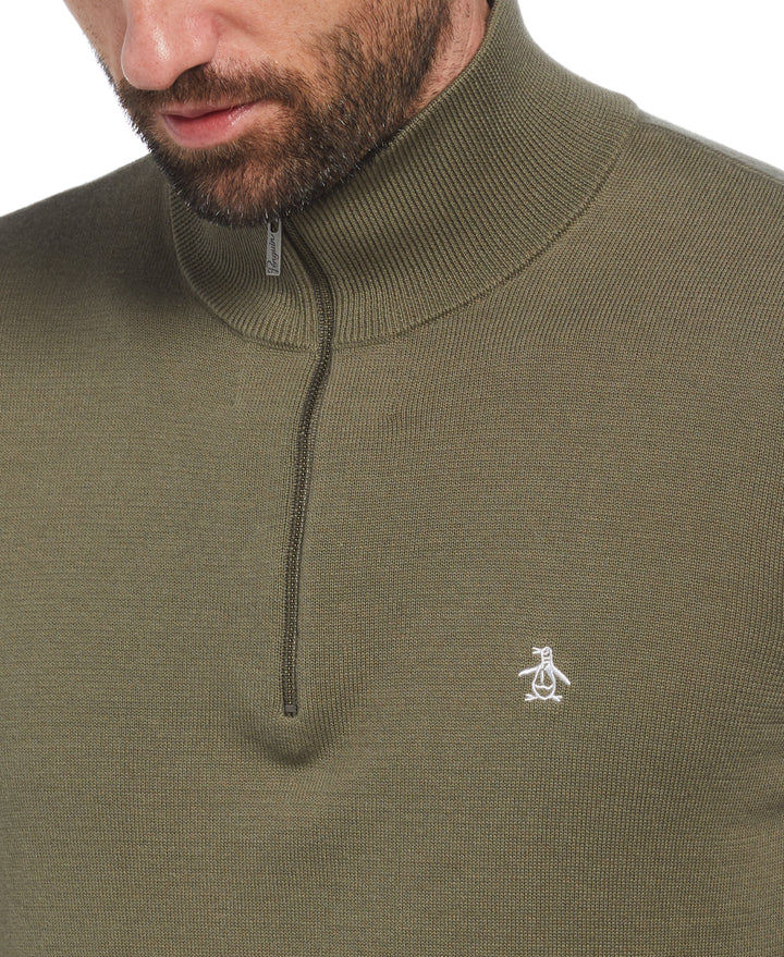 1/4 Zip Cotton Jersey Sweater (Dusty Olive) 