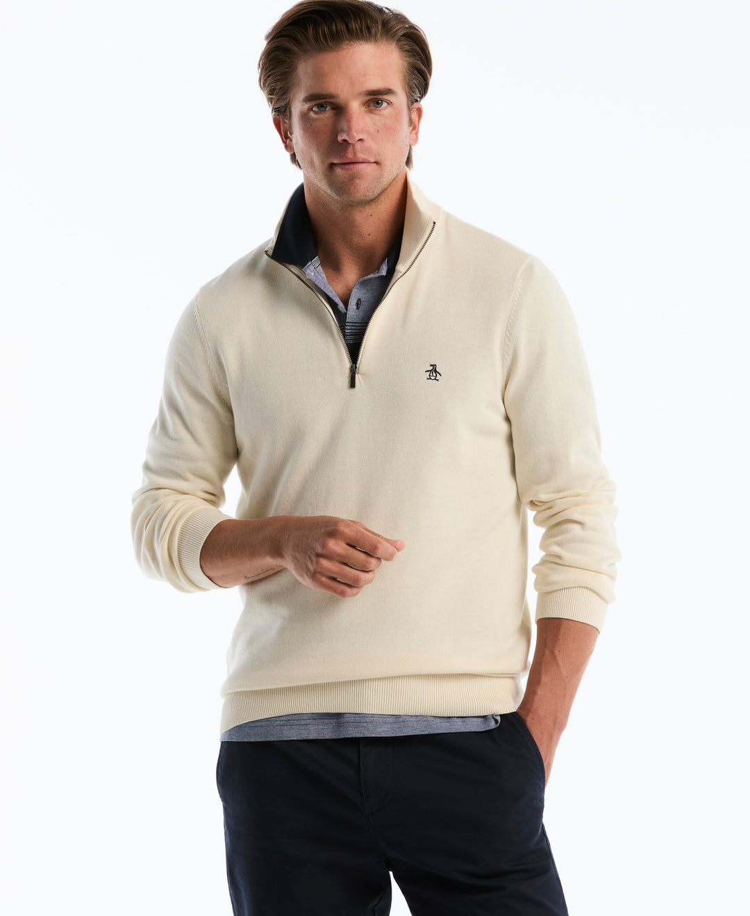 1/4 Zip Cotton Jersey Sweater (Birch) 