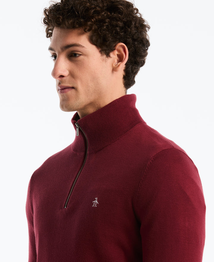 1/4 Zip Cotton Jersey Sweater (Cabernet) 