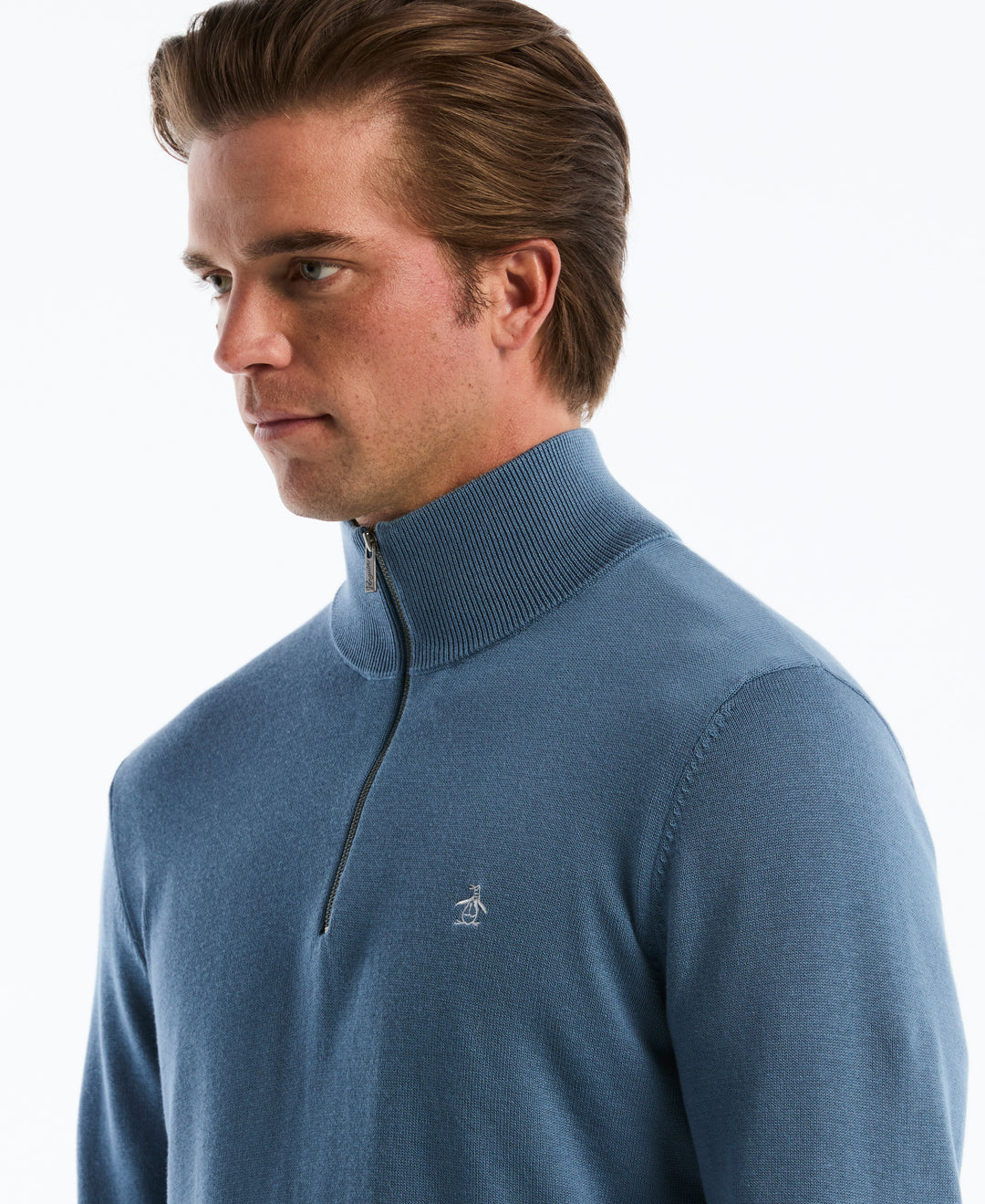 1/4 Zip Cotton Jersey Sweater (Copen Blue) 